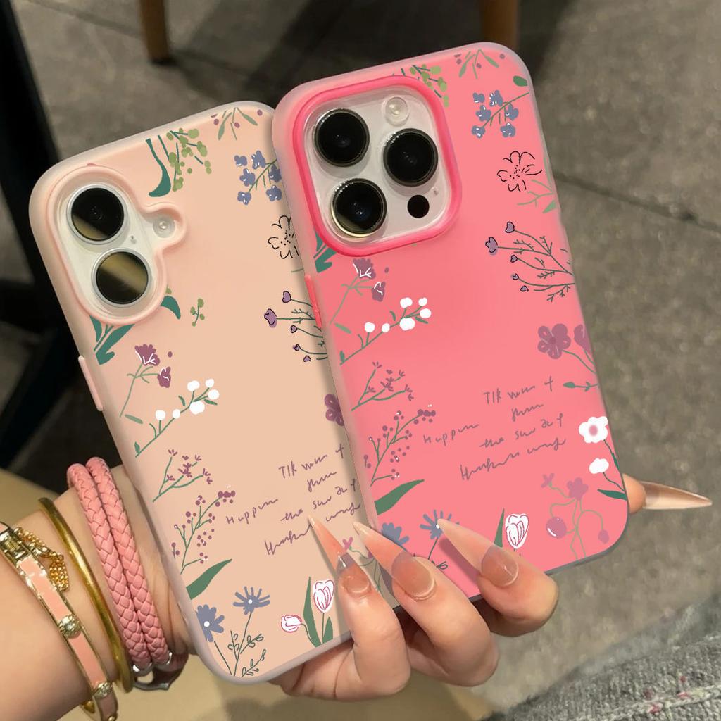 Ins English Wildflower Suitable for Apple 16/17promax Mobile Phone Case iPhone15 Skin Feeling 12 Matte 14 Women 13