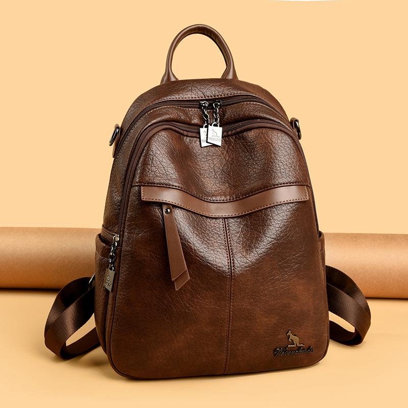 Schoolbag Soft PU Leather Backpack Women's 1011 New Large Capacity Commuter Backpack Multifunctional Shoulder Crossbody Anti-theft Travel Bag