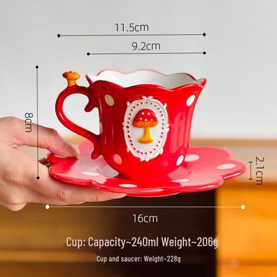 ZISIZ Ceramic Mushroom Mug with Saucer Set