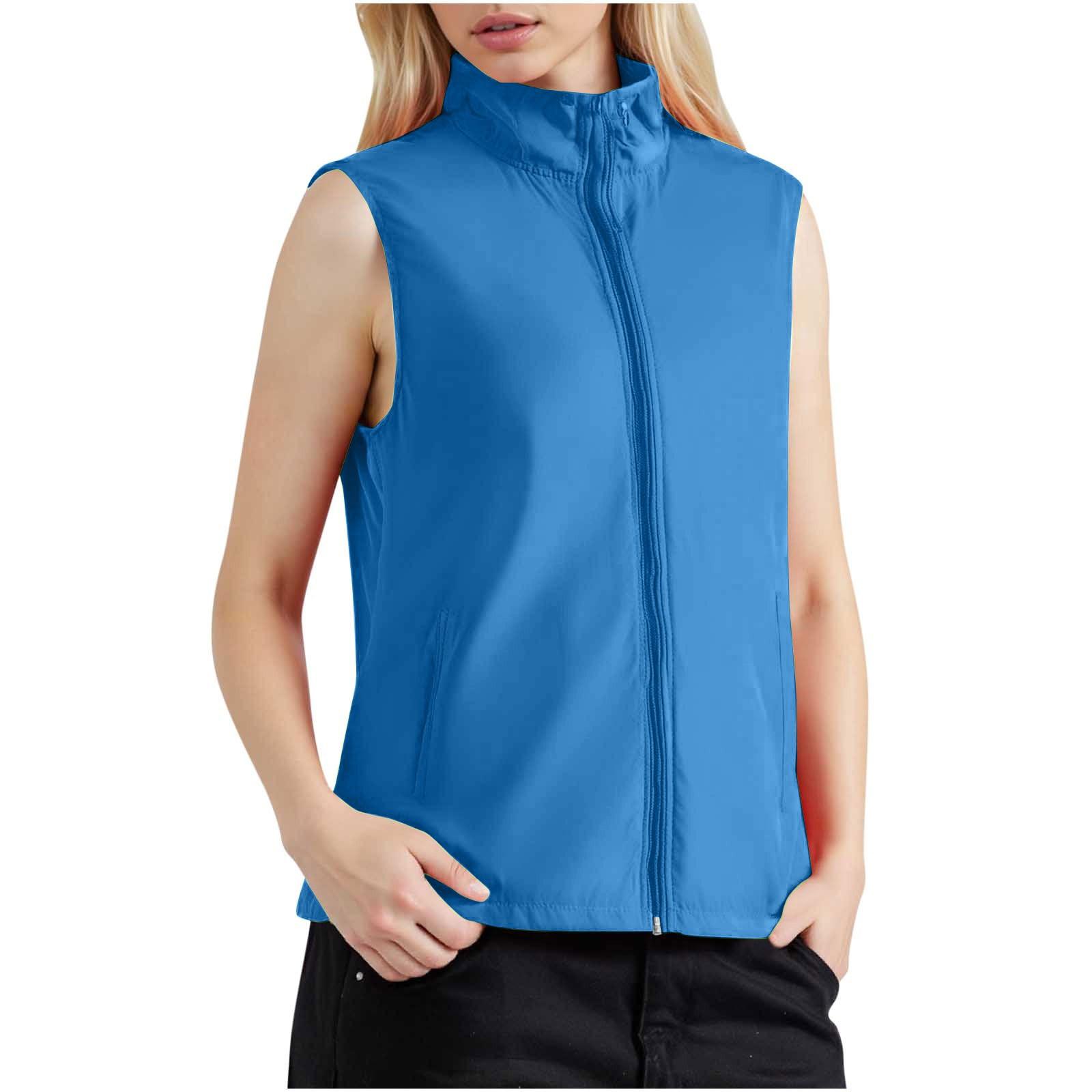 

Women s Casual Sleeveless Solid Color Sports Zipper Sports Vest Stand Up Collar Top XXL