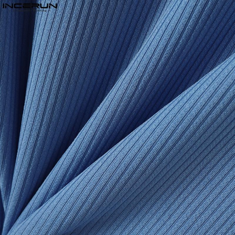 INCERUN Men Lapel Square Collar Short Sleeve Stitching Color Casual Fitted T-shirts