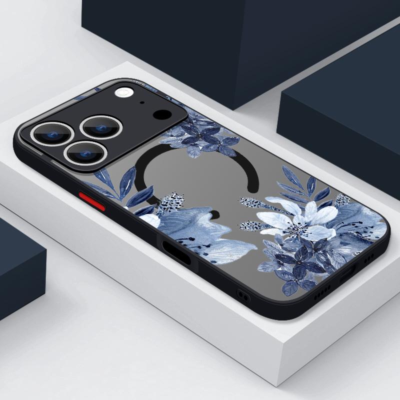 Magnetic Flowers Print Phone Case For iPhone Air 17 16 15 Pro Max 13 12 Pro 14 Plus 11 For Magsafe Wireless Charge Acrylic Cover