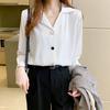 Autumn Simple Ice Silk Long-sleeved Shirt Women's Suit Collar Slim Professional Loose Chiffon New Style