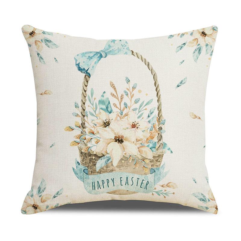 

New Easter Pillowcase Cartoon Happy Egg Rabbit Flower Basket Linen Digital Printing Home 45*45cm