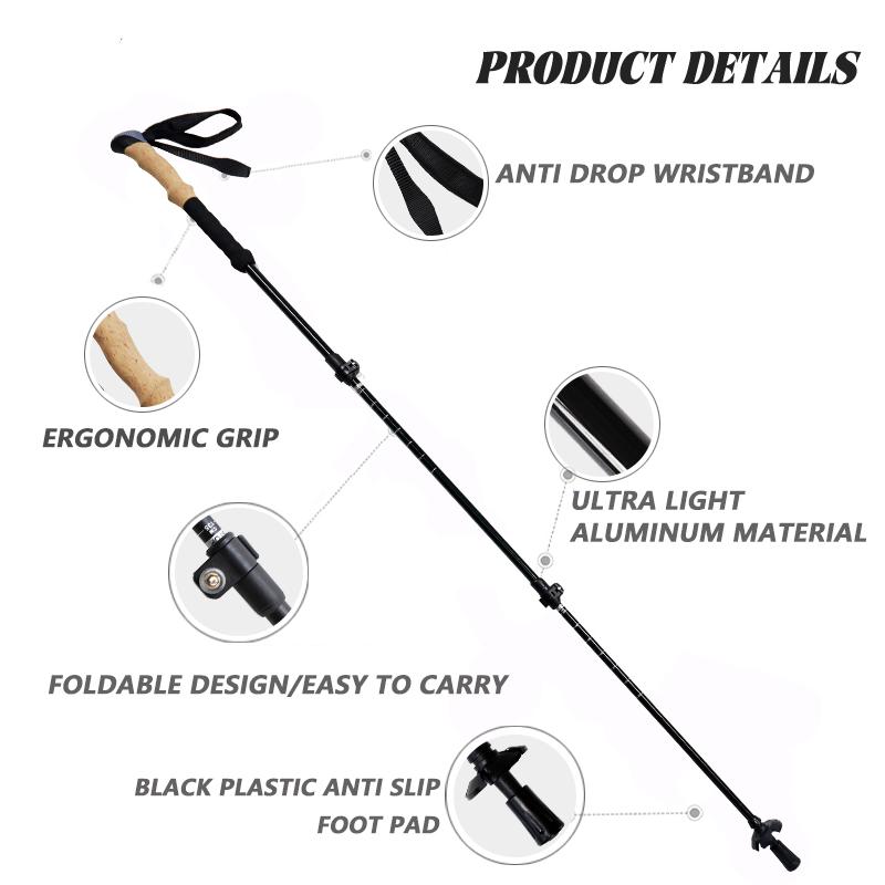 Aluminum Alloy Trekking Poles Lightweight Collapsible Hiking Poles with Cork Grips Quick Locks Snow Baskets Suitable for Walking Travel Trails Balance