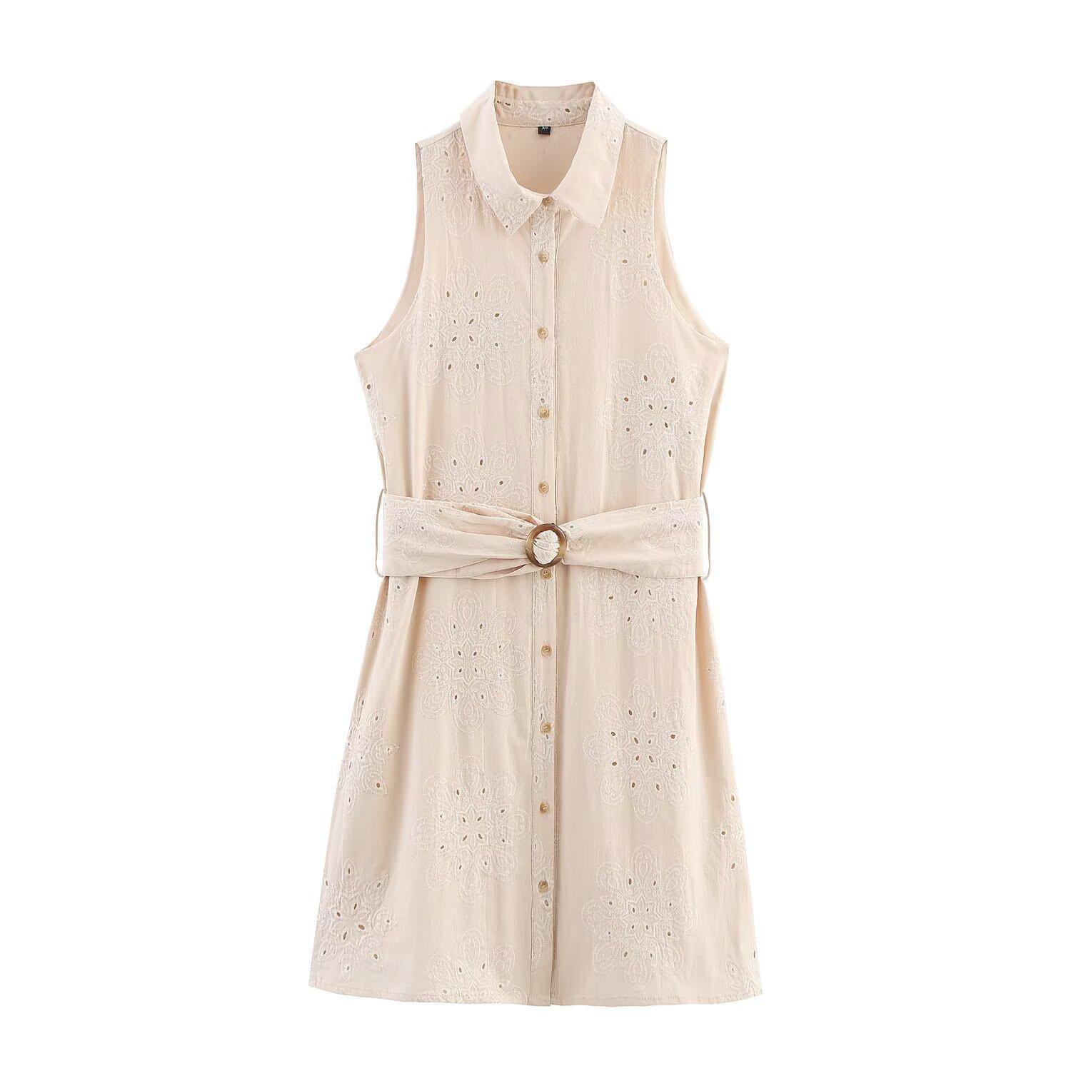 European and American style new women s fashion, chic and classic hollow-out embroidered dress 1971058 XS бежевый