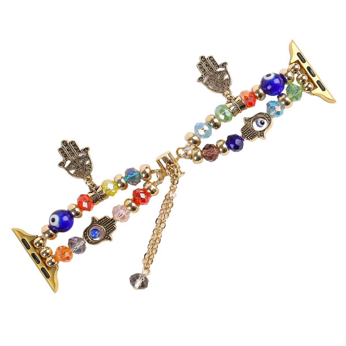 

Watch Strap for Apple Watch Series 10 Ultra 9 8 7 SE 6 5 4 3 2 1 46mm 49mm 45mm 44mm 42mm Evil Eye Beaded Bracelet Wrist Band Gold