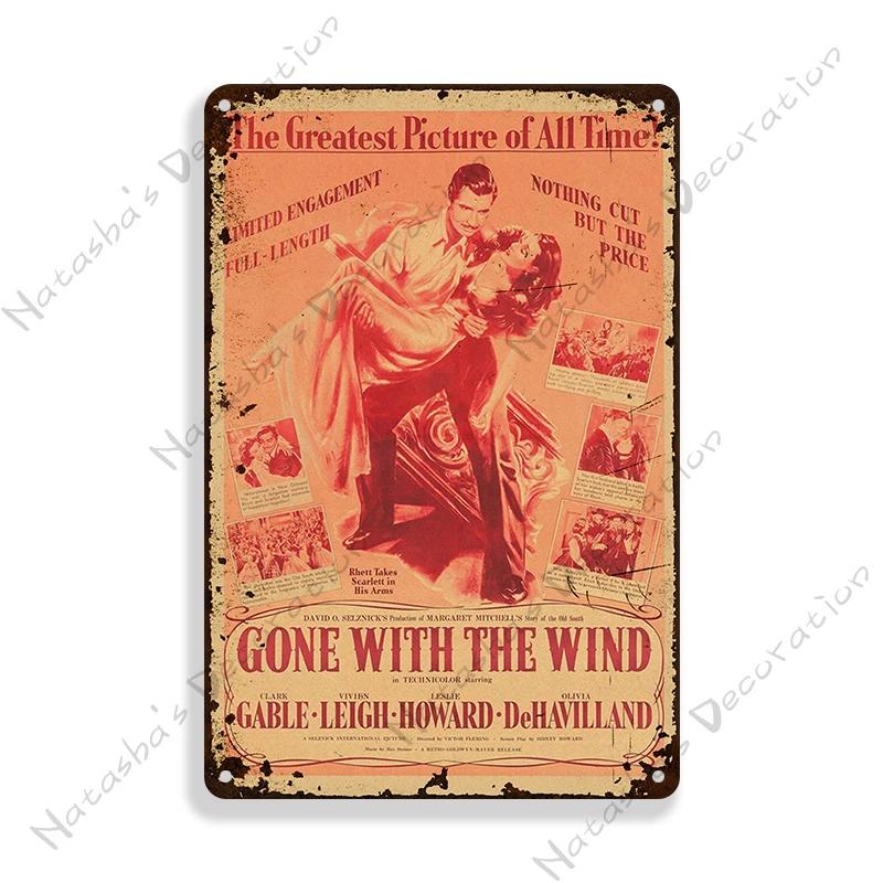 Gone With The Wind Metal Sign Classic Movie Metal Poster Man Cave Garage Vintage Metal Plate Rusty Metal Plaque Industrial Decor