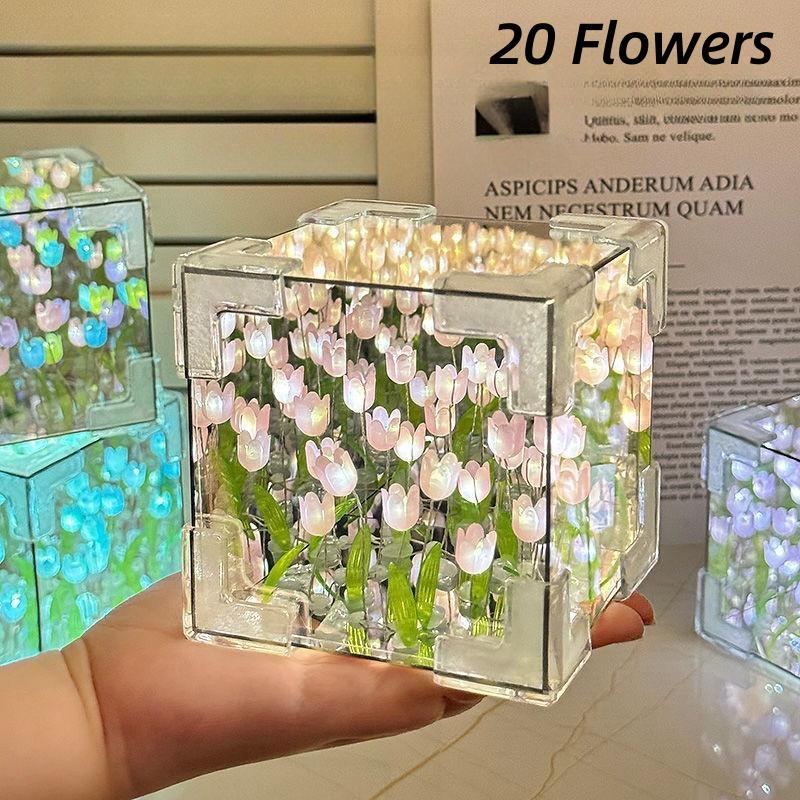 Lumină de noapte Marea Florilor de Lalele Lucrată Manual DIY Pachet Material Lampă Lalea Oglindă Tridimensională Decorațiune Creativă Ornament Ornament Cadou Cuplu Student