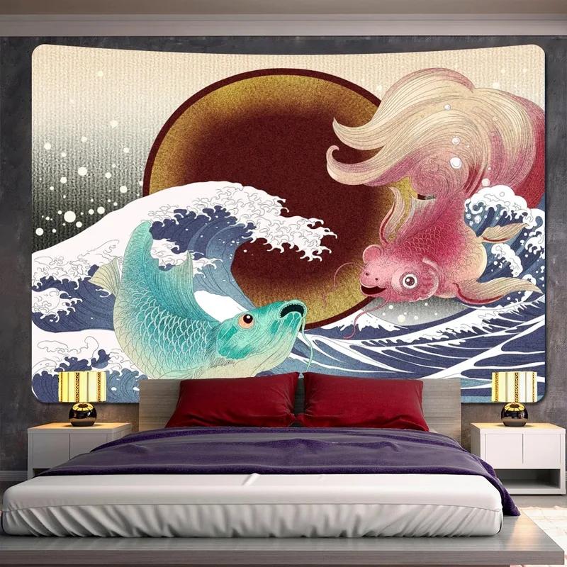 Japanese Style Ocean Wave Tapestry Office Living Room Decoration Home Wall Tapestry