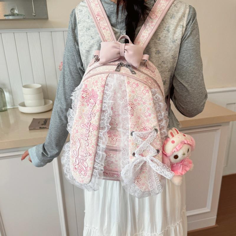 Schoolbag Bow Sweet Fashion Backpack Rabbit Ears Lace Design Commuter Backpack Cute Girly Heart ins School Bag