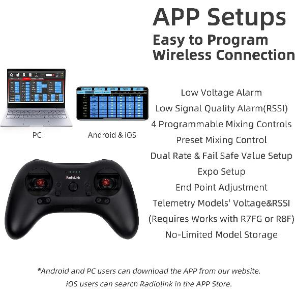 Radiolink T8S 8 Channels 2.4GHz RC Pocket Size Portable Transmitter and Receiver R8EF RX, Remote and Controller Built-in Rechargeable Battery for