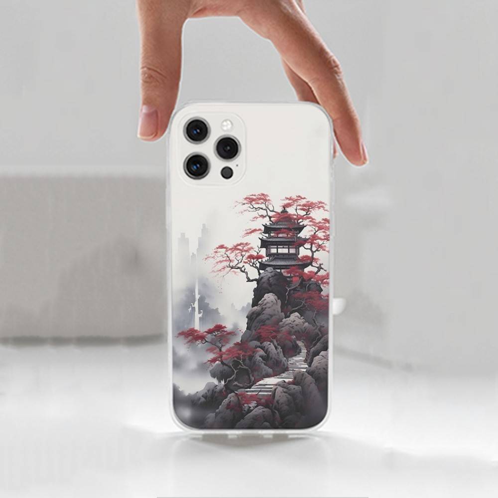 Art Style Japanese Phone For iPhone 14,13,12,11,17,16,15,Pro,X,XS,XR,SE,Max,Plus,Mini Transparent Soft Cover