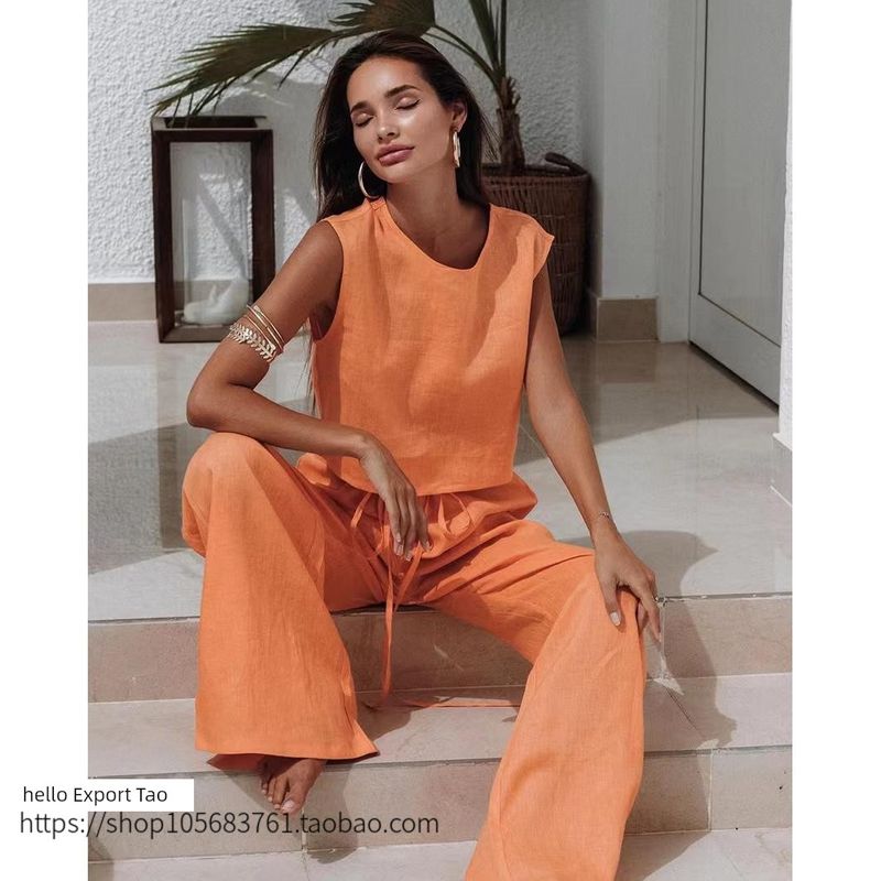 New Summer Fashion Style Women's Clothing Fashion Loose Vest Pants Two-piece Set Vest Long Pants Suit