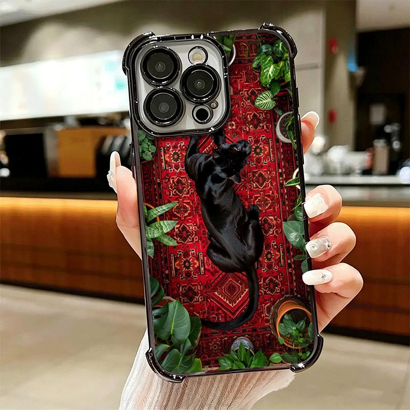 Black Panther Cool Animal Plating Phone Case For Iphone 16 17 Pro Max Air 16E 14 15 Plus 12 13 Mini Anti-Fall Airabag Cover