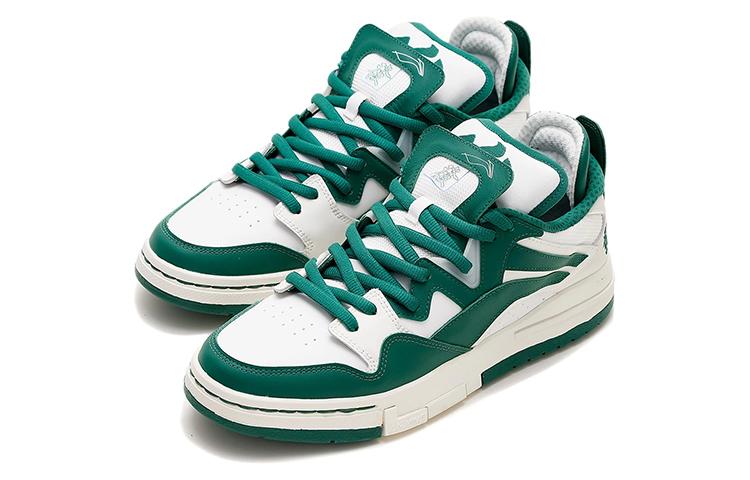 Li Ning Wave Pro Synthetic Leather, Leather Abrasion Resistant Breathable Low Top Skateboard Shoes Men's Green White AECS001-2
