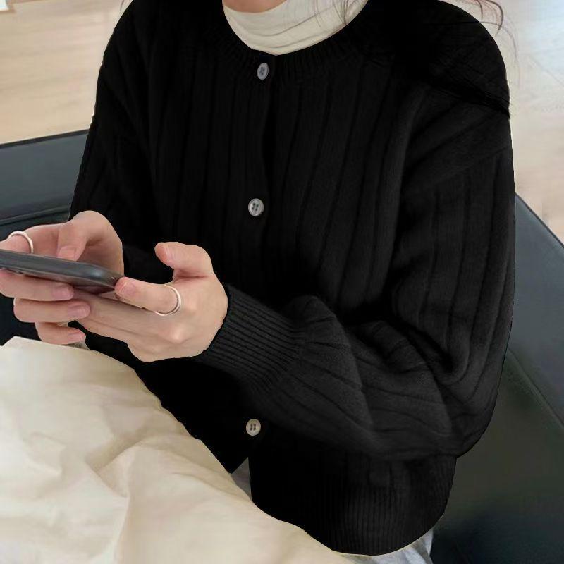 

Autumn and winter lazy wind knitted cardigan women s lantern sleeves loose and thin fashion sweater jacket one size fits all