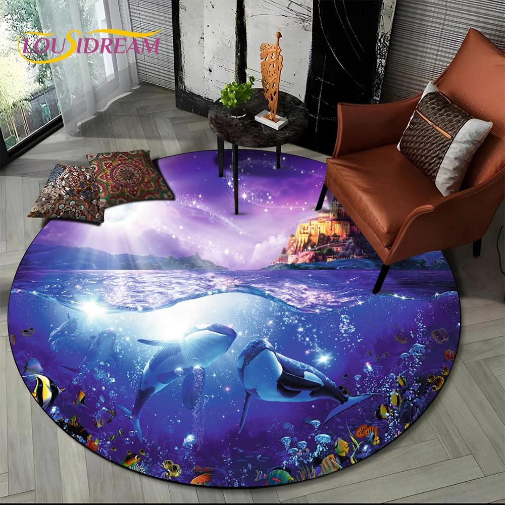 Underwater World Dream Seabed Fish Cartoon Round Carpet Rug for Living Room Bedroom Kids Decor,Pet Area Rug Non-slip Floor Mat