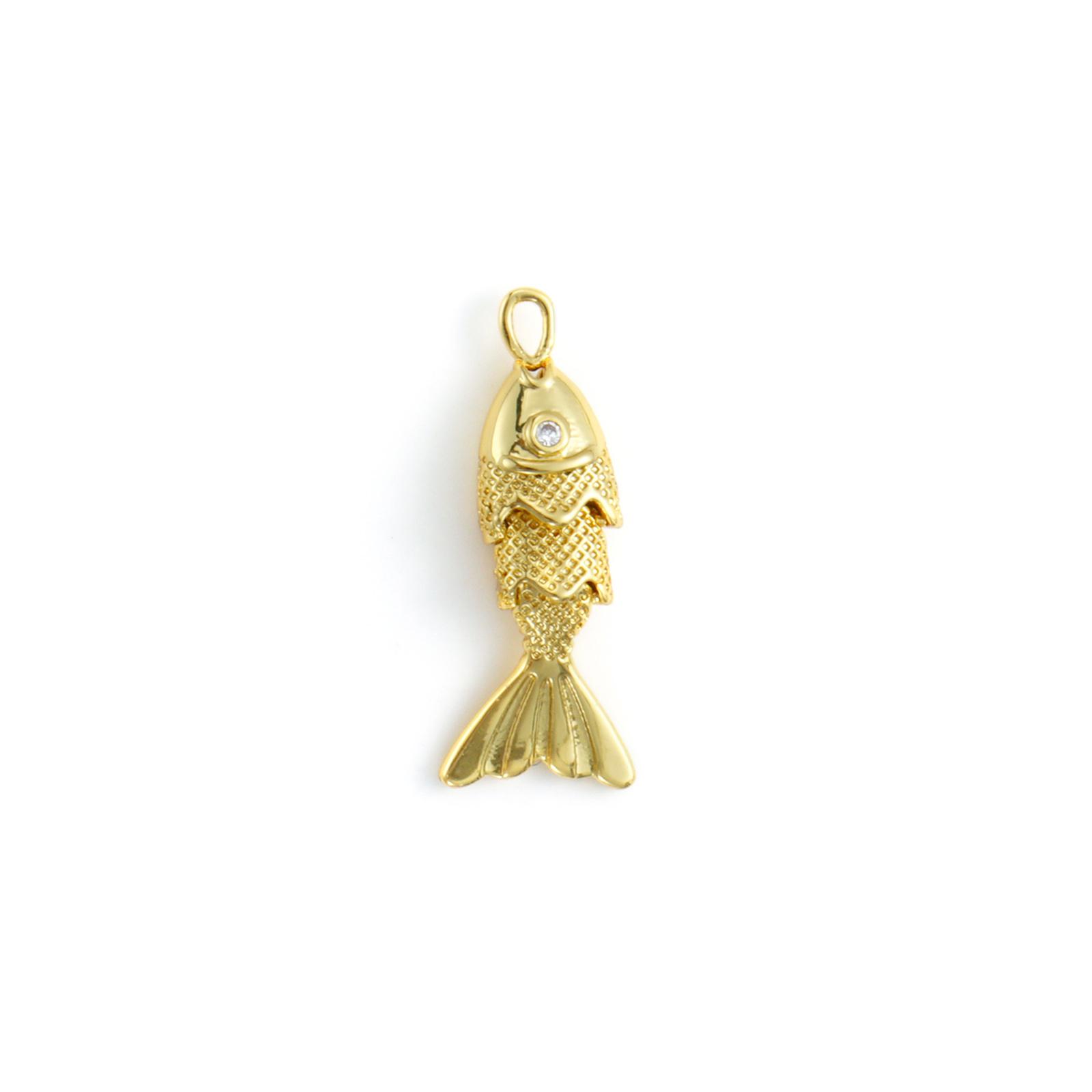 

1 Piece Brass Ocean Jewelry Charms 18K Real Gold Plated Fish Animal Movable Clear Cubic Zirconia Pendant For DIY Necklace Making