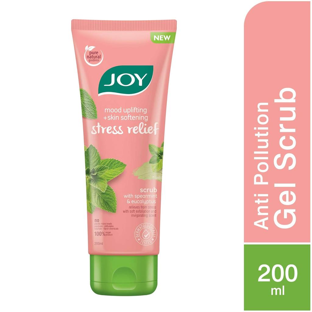 JOY Mood Uplifting Skin Softening Sugar Scrub 200 Ml Pack of 1 | Exfoliating Face Scrub with Spearmint & Eucalyptus, 100% Vegan
