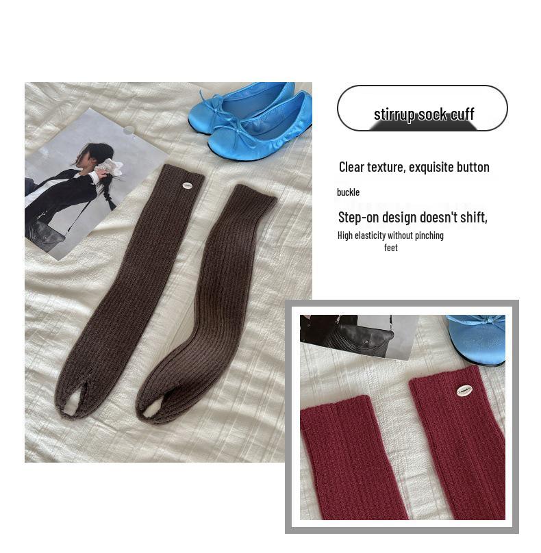 Women's Velvet Thickened White Stirrup Leg Warmers: Warm, Versatile, Korean-Style for Autumn/Winter Ballet & Single Shoe Pairing.