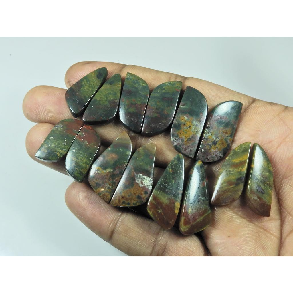 Natural Bloodstone Jasper Matched Pair Fancy Cabochon Gemstone 07 Pair Lot C-3331