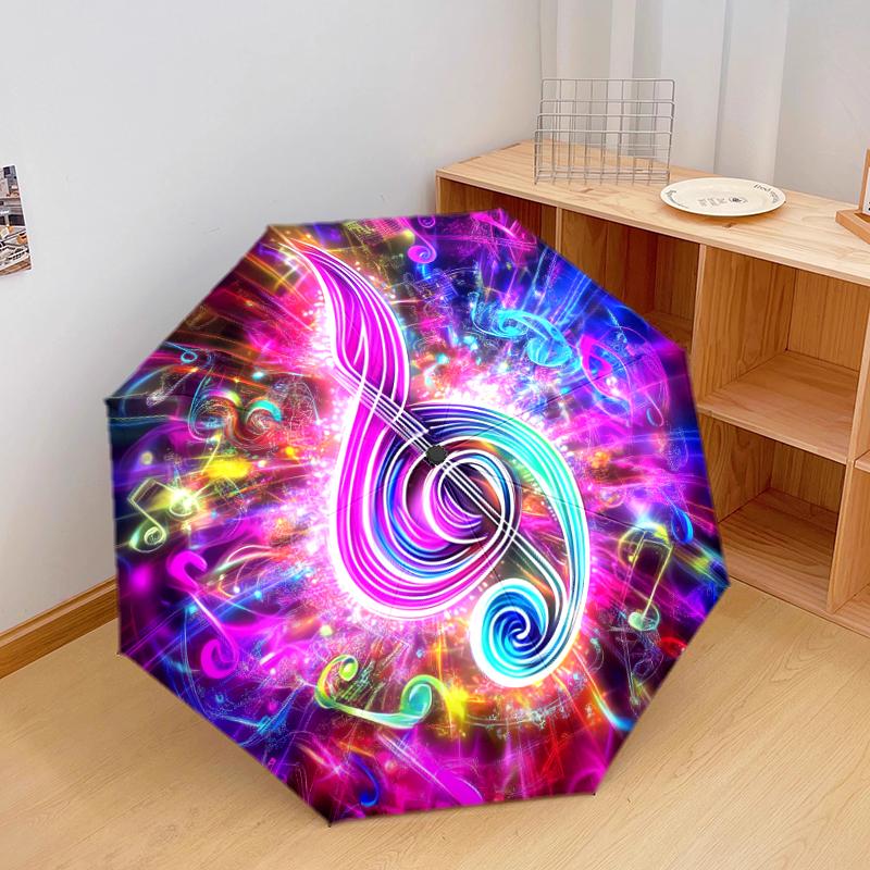 1 PC Automatic Folding Umbrella - Musical symbols Pattern, Portable & Foldable Design with 8 Ribs, Christmas Birthday Gifts
