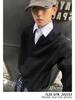 Men's White & Grey Striped Fake Two-Piece V-Neck POLO Hoodie, Autumn College Style, Boxy Short Wide Fit, Long Sleeve