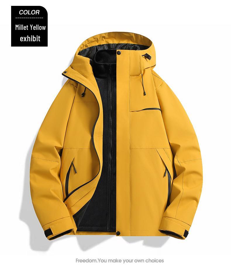 2025 Winter New Three-in-One Men's Casual Hooded Outdoor Jacket - Warm, Loose, Couple Style.