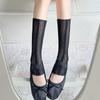 Women's Trendy Lace Bunched Mid-Calf Socks - Breathable Summer Black & White