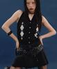 Nasnoing Argyle Linen Knit Halter Top (Black)