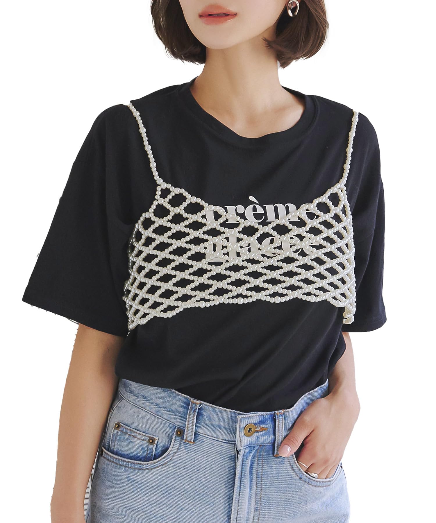 

Kobe Lettuce Pearl Mesh Pearl Bustier Ballet Core Accessory Bustier, Women s Camisole, [C7266] M, Off-White