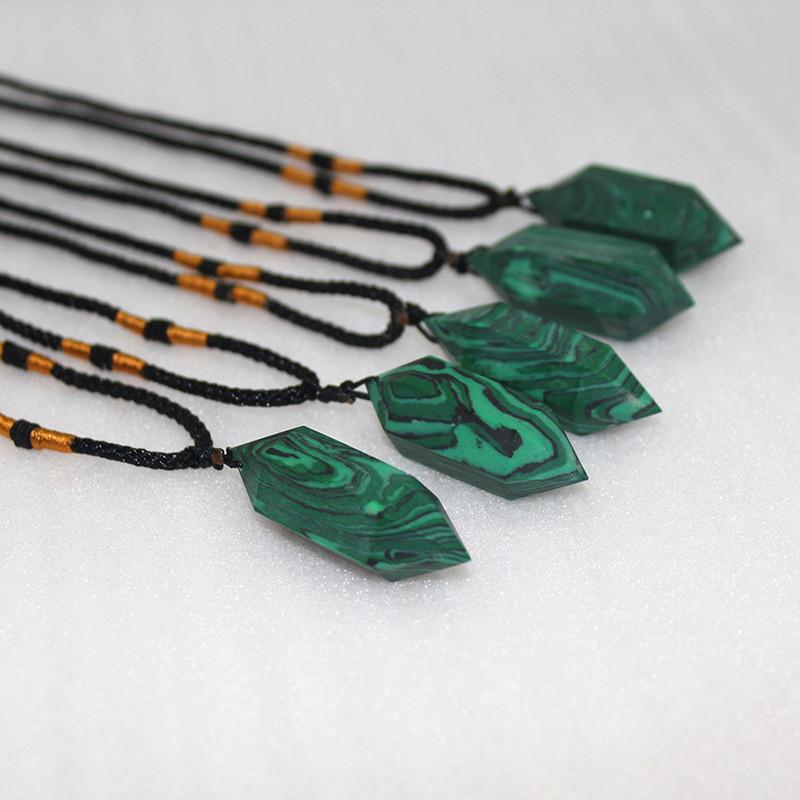Natural Malachite Crystal Quartz Necklace With Hexagonal Wand Pendant And Adjustable Chain For Spiritual Healing