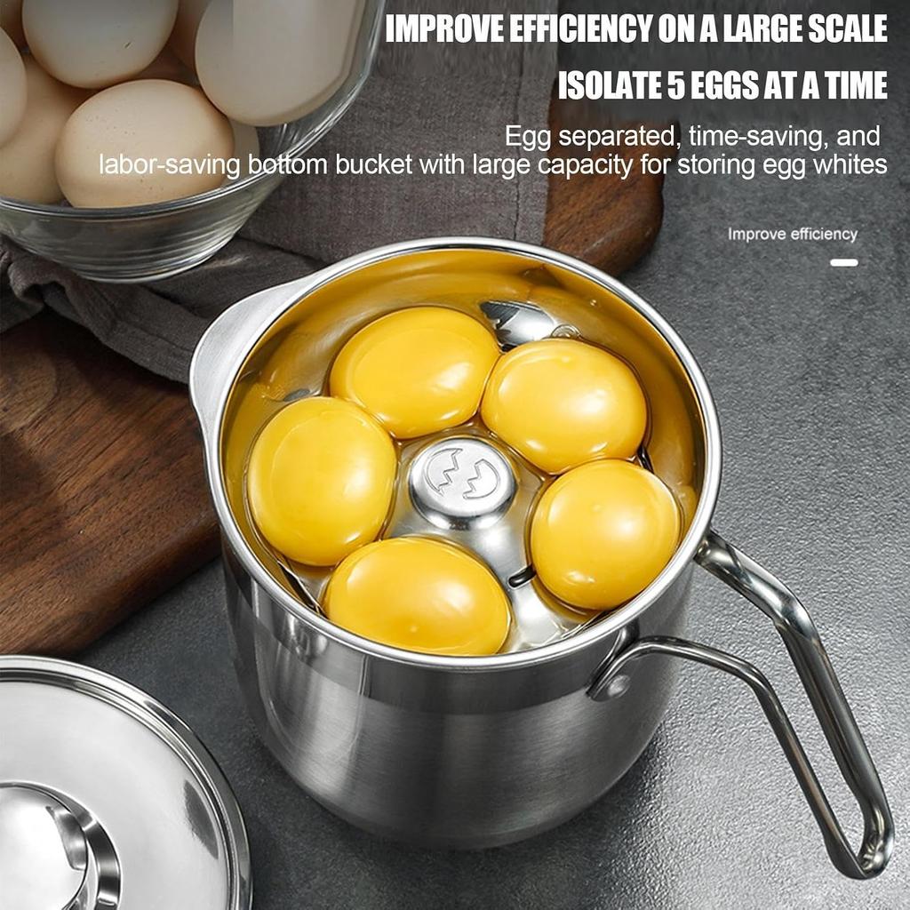 Egg White Separator | Multiple Eggs Separator Stainless Steel,Large-Capacity Separator with Lid and Handle, for Meringue, Cake, Kitchen