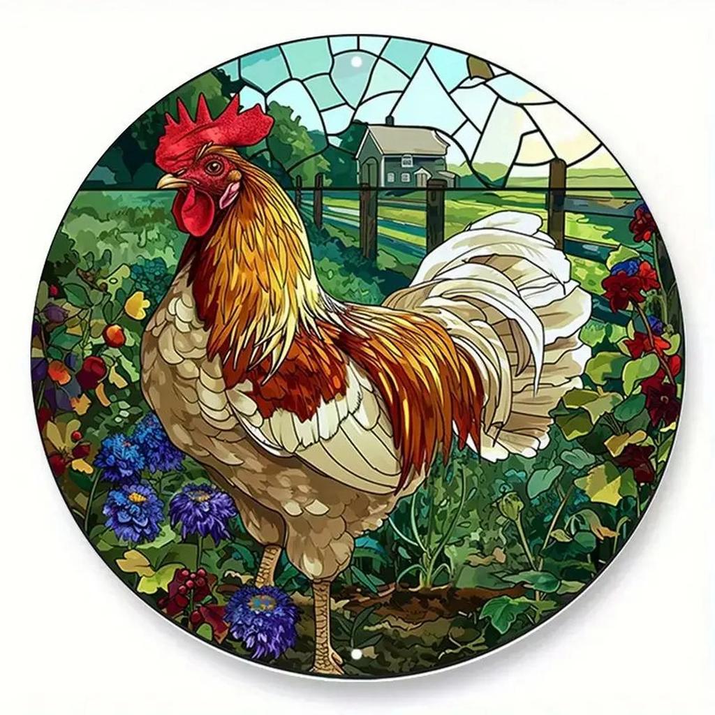 High Definition Metal Tin Sign Set Colorful Rooster Themed Round Wall Art Decor for Farmhouse Kitchen and Country Style Home Dec