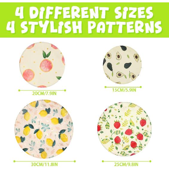 4 Pack Reble Bowl Covers for Bread Proofing, Washable Cotton Stretchable Bowl Covers, 6/8 /10/12 Inch Washable Bowl Covers for Bread Proofing