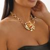 Luxury Zinc Alloy Metal Rose Flower Pendant Coarse Big Exaggerated Flower Lockbone Chain Versatile Neck Chain Gift Jewelry