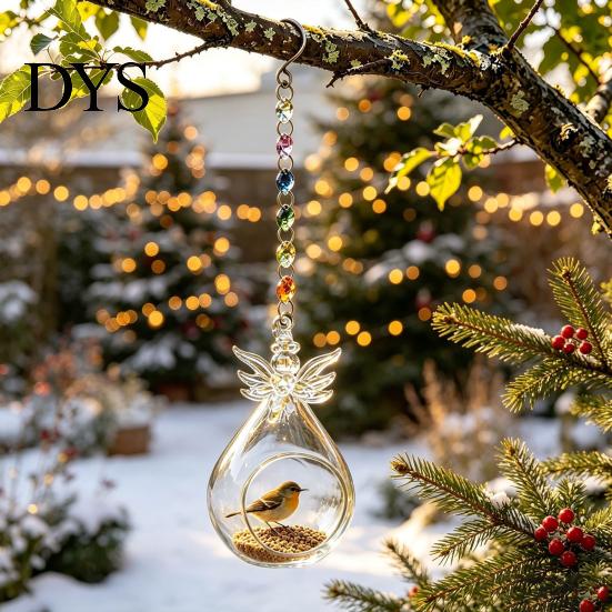 Decorative Hanging Bird Station Glass Angel Feeder, Outdoor Wild Accessory for Yard Feeder Small Birds, Garden Porch Decor