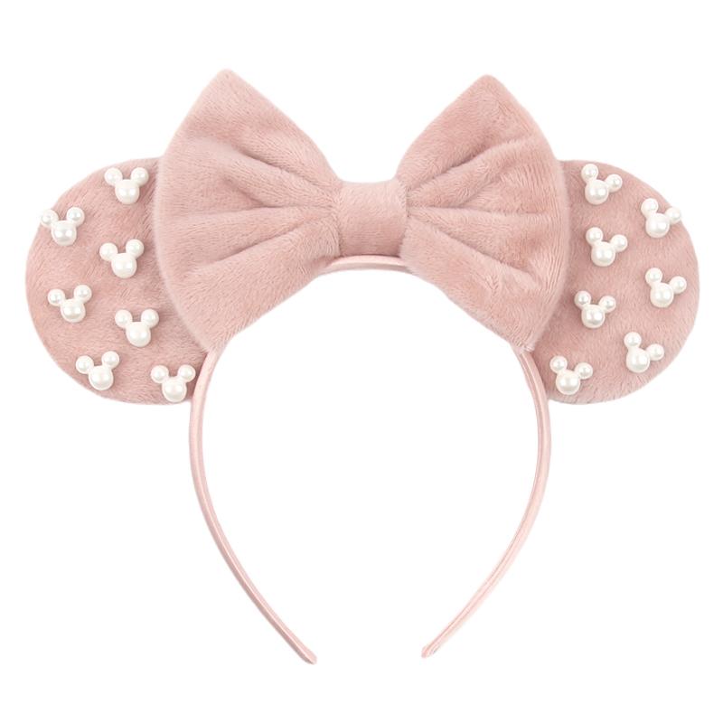 Disney Mickey 3.3"Velvet Ears Headband For Girls Soft Bow Hairband Halloween Festival Party Christmas DIY Hair Accessories
