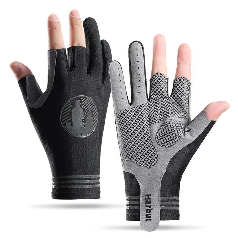 Fishing Gloves Men's Summer Outdoor Fishing Ice Silk Breathable Sports Finger Sun Protection Anti Slip Elastic Lure Three Finger Gloves