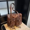 Commuter Vintage Underarm Bag Women's Bow Double Pocket Tote Bag Large Capacity Shoulder Bag