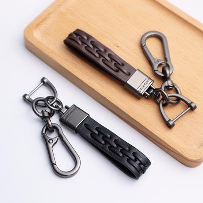 Leather Cord Car Keychain Metal Leather Men Women Gunmetal Buckle Car Key Ring Holder  Gift  Fashion Key Ring Key