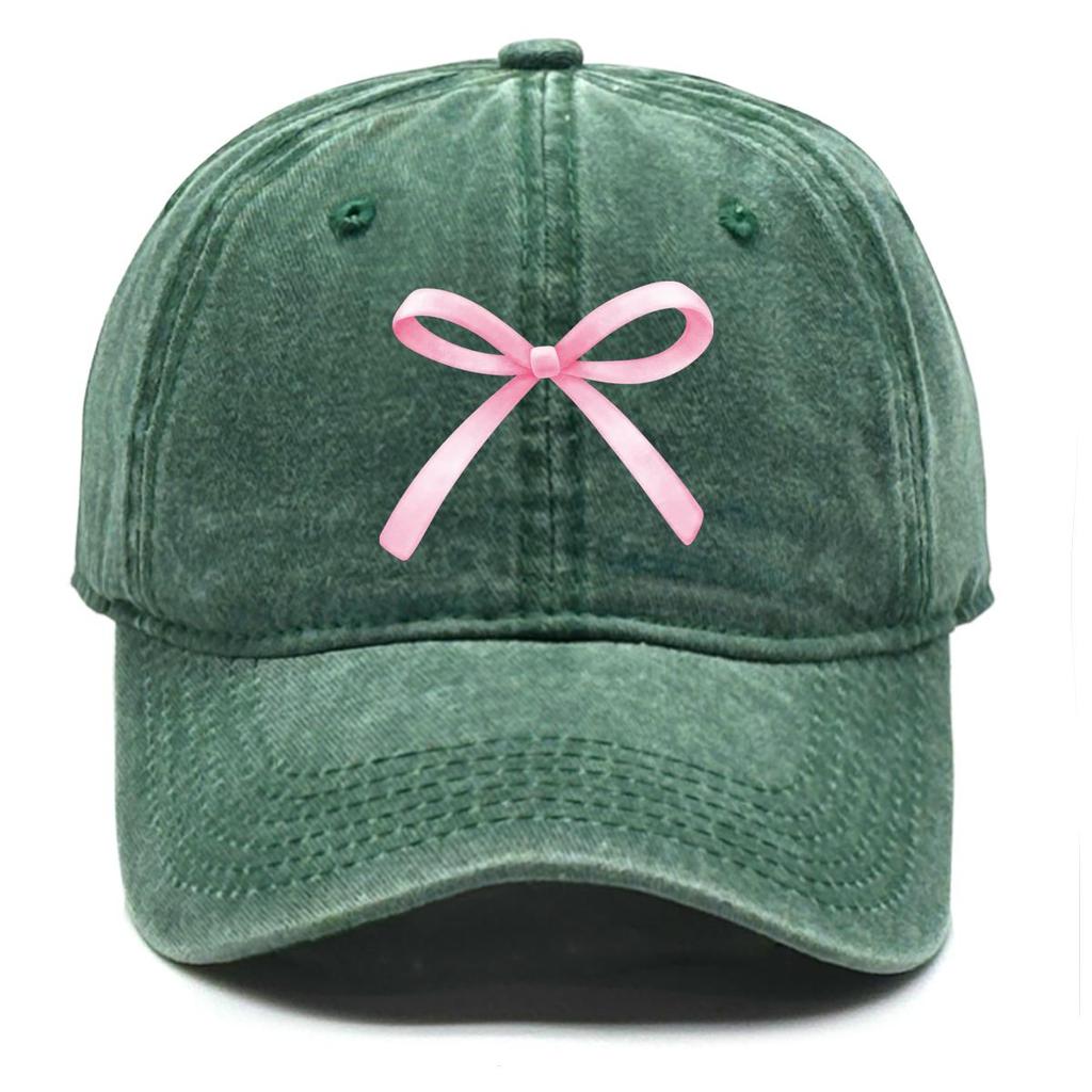 Pink Bowknot Print Snapback Baseball Hat, Mesh Hat Simple Raw Brim Stylish Solid Color Snapback Sun Hat