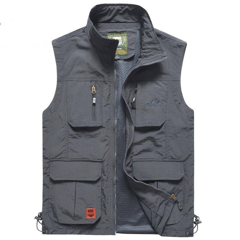 Summer Men's Vest Outdoor Mesh Thin Stand Collar Jacket Sports Quick-drying Vest Fishing Horse Clip Shoulder