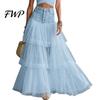 Long Skirt Women Skirt, High Waist Mesh Splicing Soft Breathable Patchwork Hip Covering Maxi Versatile for Party Beach Wedding Night Out Comfortable