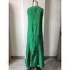 Sleeveless Deep V Neck Linen Midi Dress, Loose Irregular Ruffle Flowy Hem Sundress,Textured Elegant Slim Fit Casual Business Vacation Long Gown