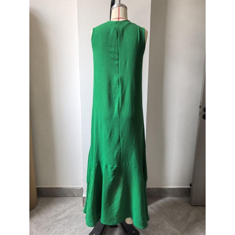 Sleeveless Deep V Neck Linen Midi Dress, Loose Irregular Ruffle Flowy Hem Sundress,Textured Elegant Slim Fit Casual Business Vacation Long Gown