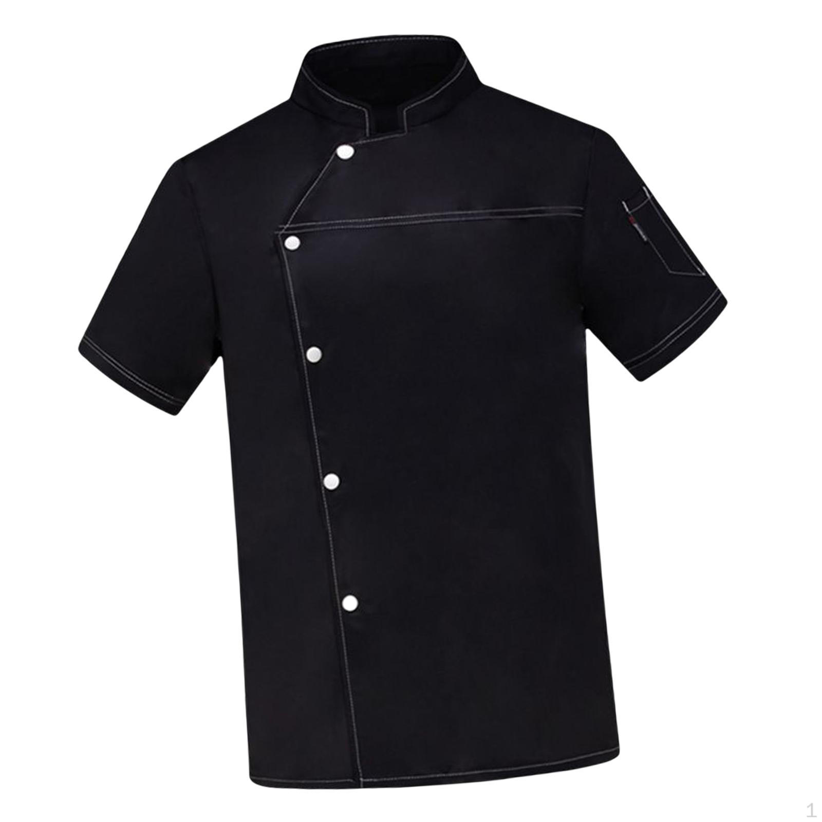 

Chef Coat, Short Sleeve Top Breathable Clothes Waiter Waitress Apparel Uniform Jacket, for Black 2XL