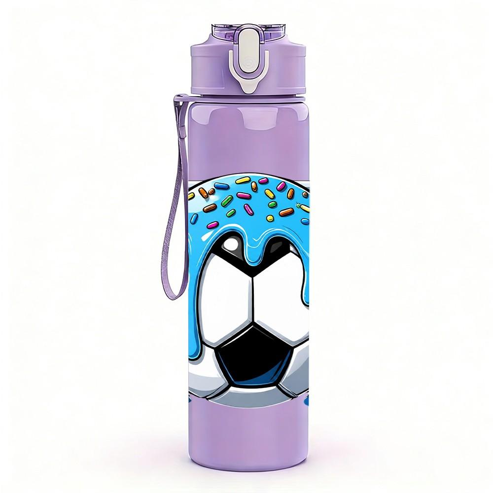 1PC Soccer Helmet Ball Sport Cartoon 750ml Color Plastic Sports Water Bottle Leakproof Flip Straw Lid Suitable for Sports Office Home Use