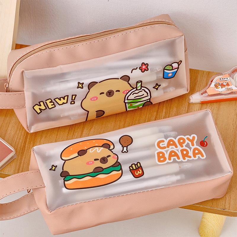Simple Kawaii Pen Bag Cartoon Cute Capybara Pencil Case Portable Stationery Bag Large Capacity Waterproof Pencil Case Gifts